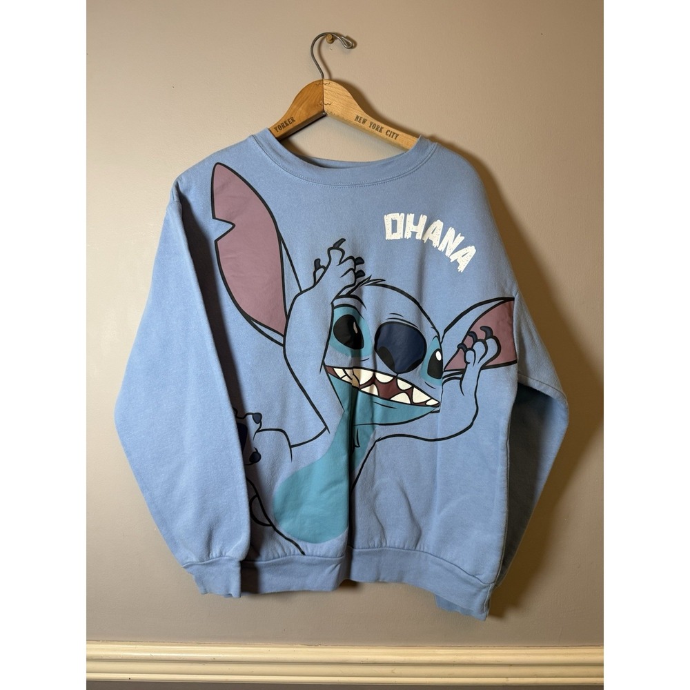 Disney Womens Blue Sweatshirt Stitch Ohana Graphic Print‎ Pullover LongSleeve XL